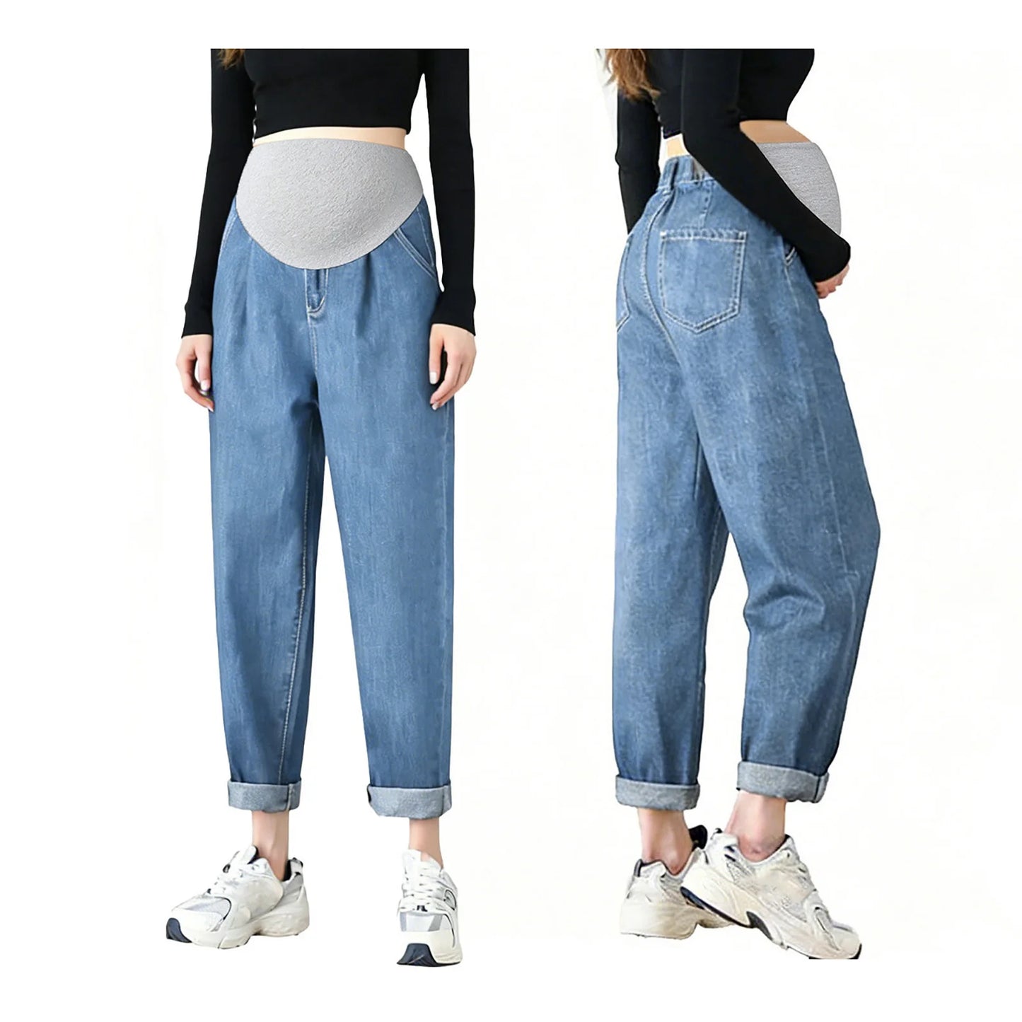 Pregnant Women Fashion Casual Wide-Leg Jeans Adjustable High Waist Belly Support Denim Pants Maternity Clothing for Daily Party
