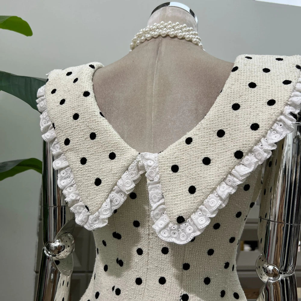 Women's Sexy A Line Lace Edge Polka Dot Fashion Round Neck Bow Short Mini Dresses Birthday Party Dinner Evening Cocktail Dress