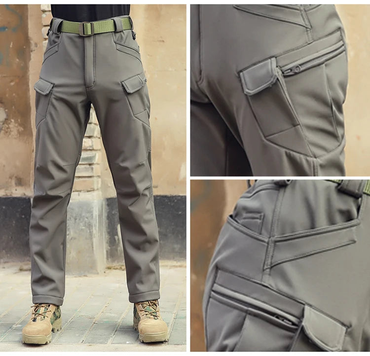 TRVLWEGO Men Winter Waterproof Climbing SkiingTrekking Fleece Fishing Tactical Sharkskin Cargo Pants Camping Hiking Trousers