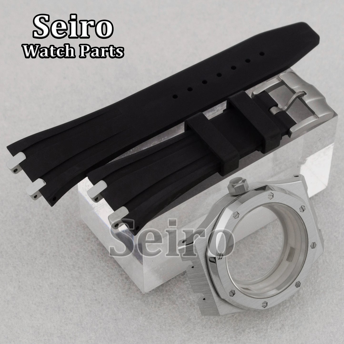 42mm Octagon Watch Case Rubber Strap Sapphire Crystal 10bar for 31.8mm Dial Royal Oak NH35 NH36 Movement Watch Modified Parts
