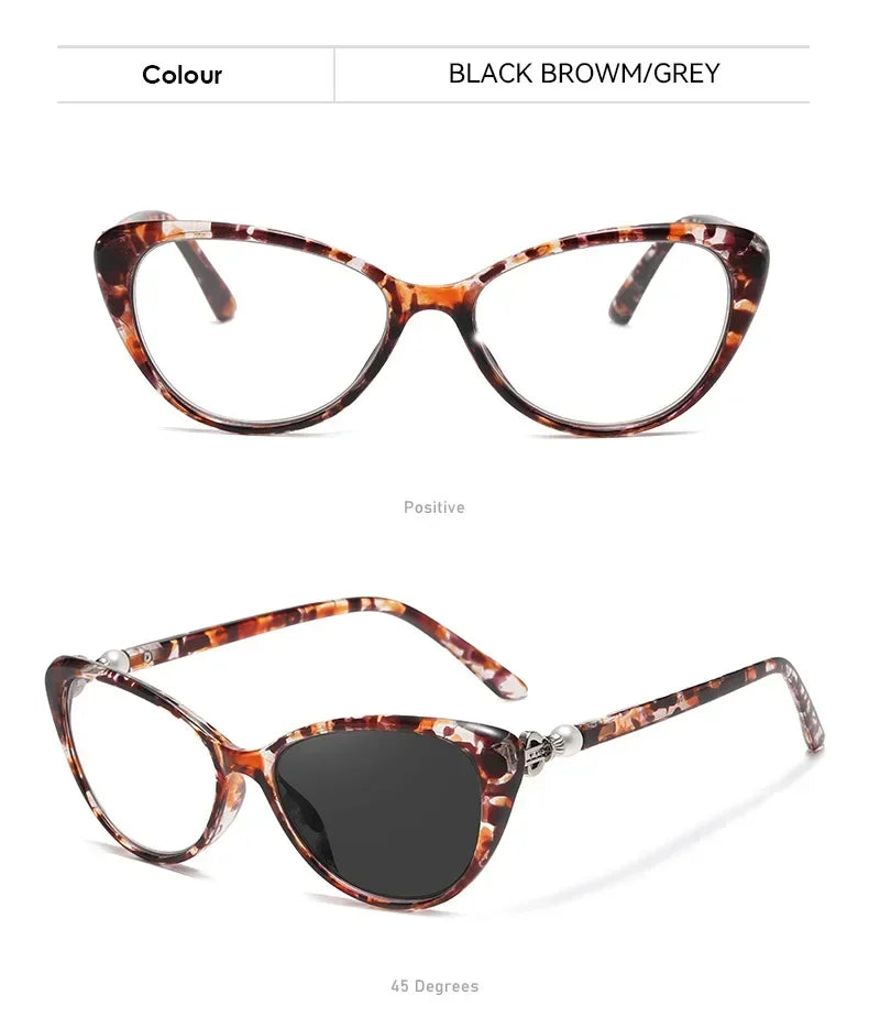 Cat Eye Finished Progressive Multifocal Reading Glasses Unisex Women Men Outdoor Color Changing Bifocal Eyewear Diopter To +4.0