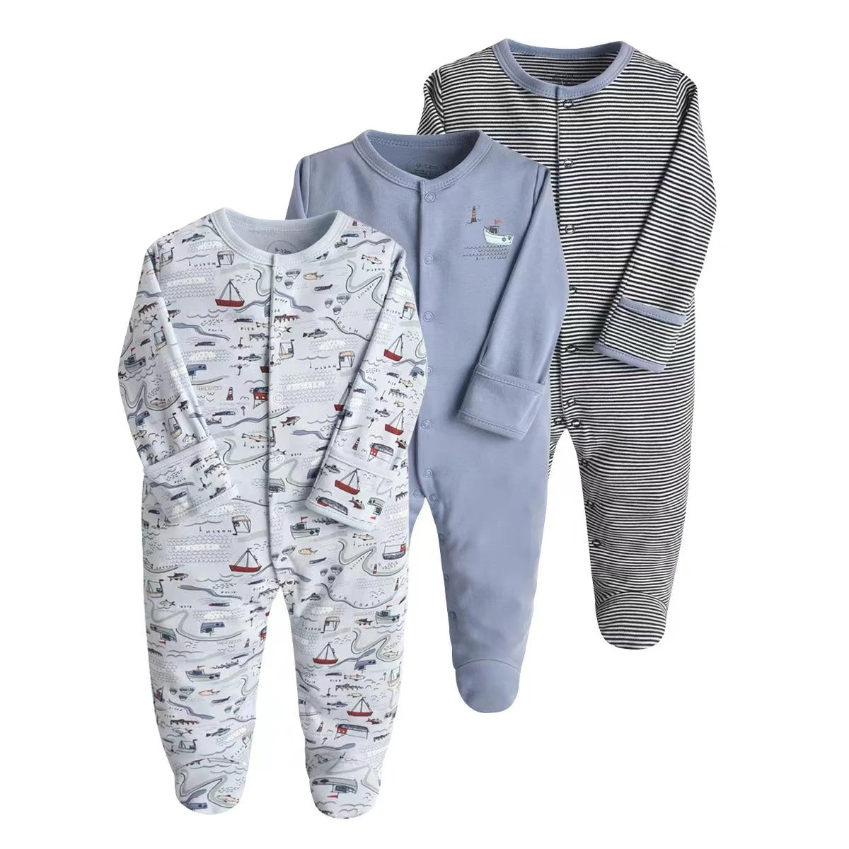 3pcs/Lot Cotton Soft Baby Romper Jumpsuit for Boys Girls with Zipper Footed Long Sleeve Pajama Sleepsuit Outfit Infant Clothes