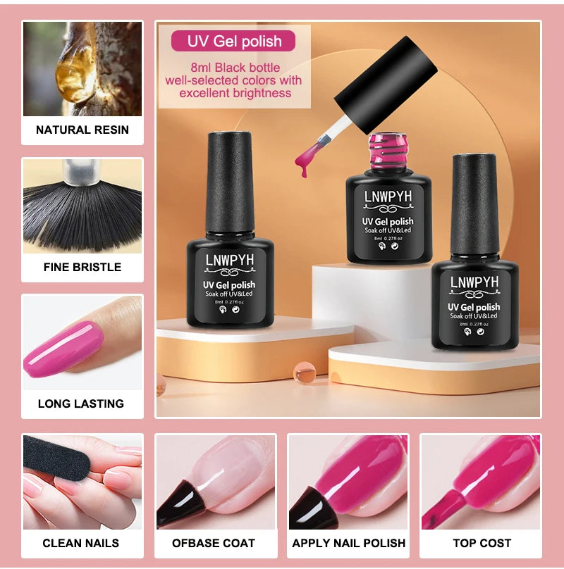 Gel Nail Polish Set With UV Nail Lamp Poly Extension Nail Gel Kit Semi Permanent Gel Varnish Set Professional Nail Art Tools Kit