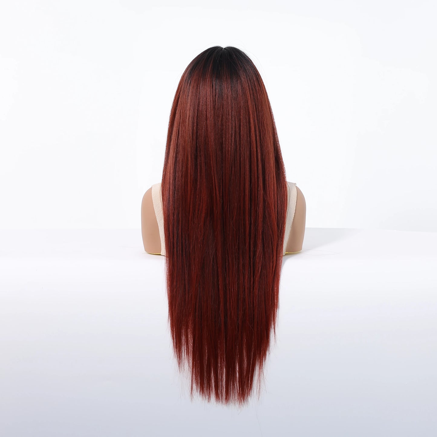 Burgundy Wine Red Ombre Layered Synthetic Wigs With Bangs Super Long Straight Wig For Women Cosplay Natural Daily Heat Resistant