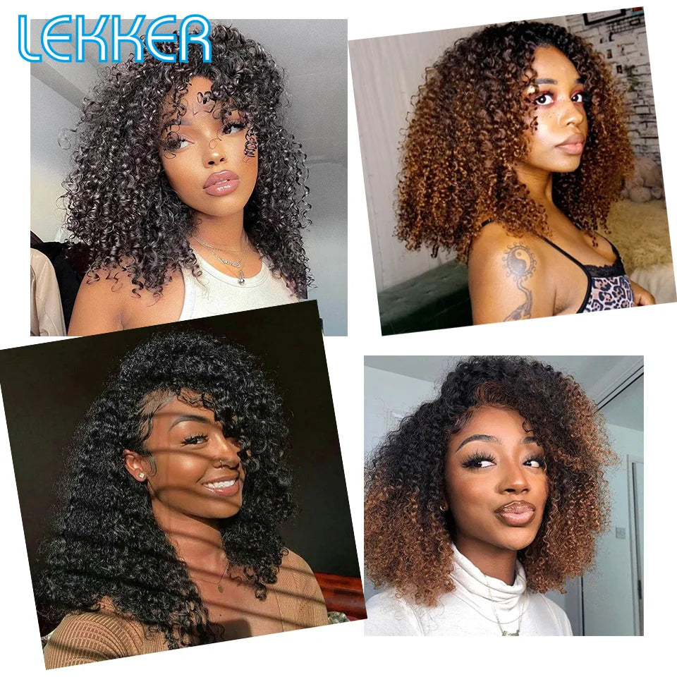 Lekker Highlight Brown Kinky Curly Bob 100% Human Hair Wigs For Women Brazilian Remy Hair Full Machine Made Clearance Curly Wigs