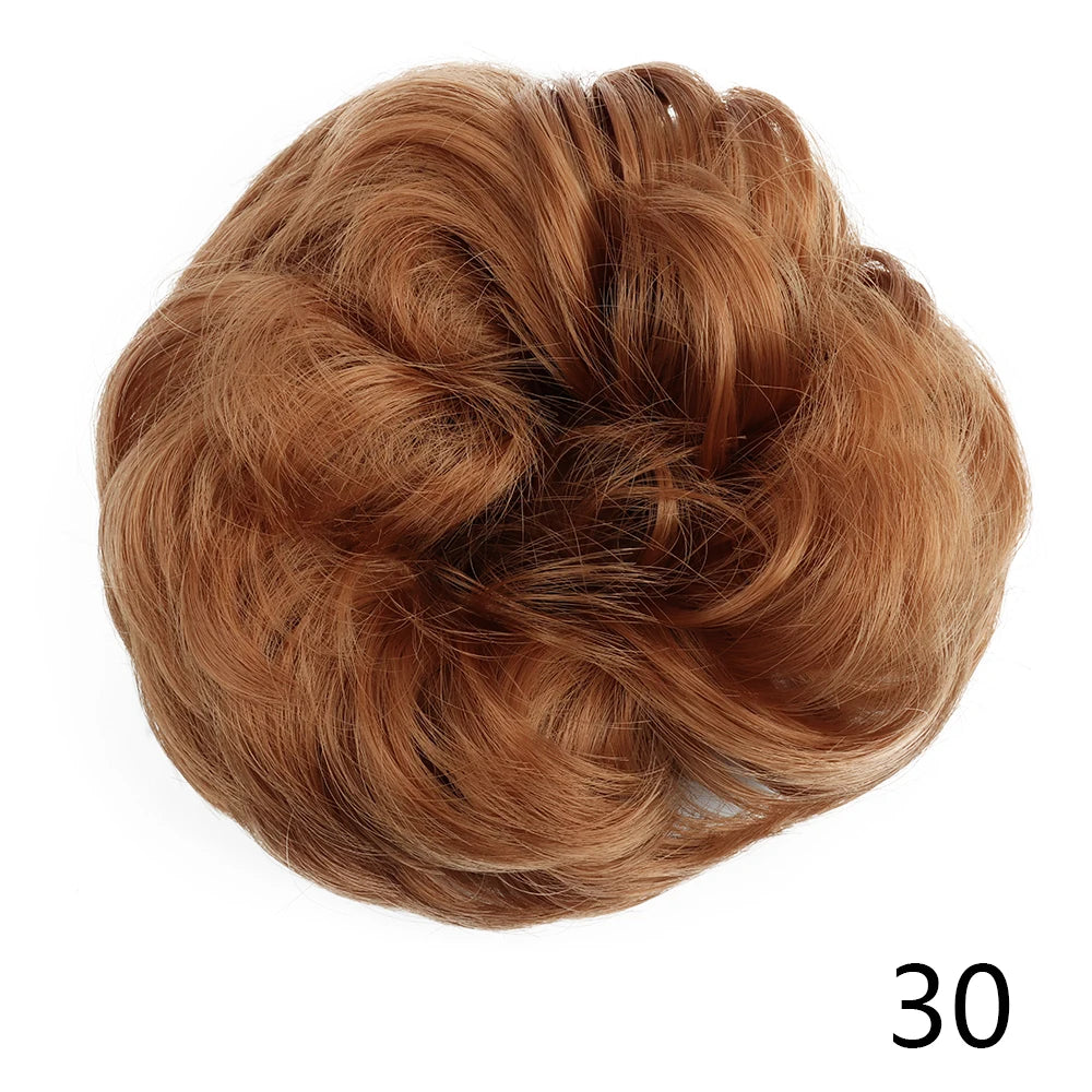 Synthetic Hair Bun Wig Donut Wavy Elastic Rubber Scrunchie Hair Pieces Ladies Ponytail Hair Extension Curly Wrap