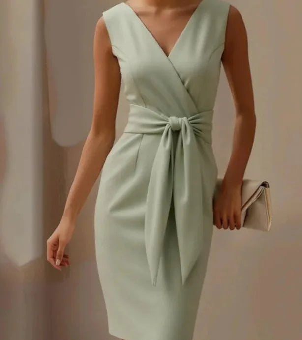 Vestidos Sexy Sleeveless Hollow Summer Dress Woman 2025 Spring Elegant O Neck Bowknot Slim Party Dress Casual Solid Mini Dresses