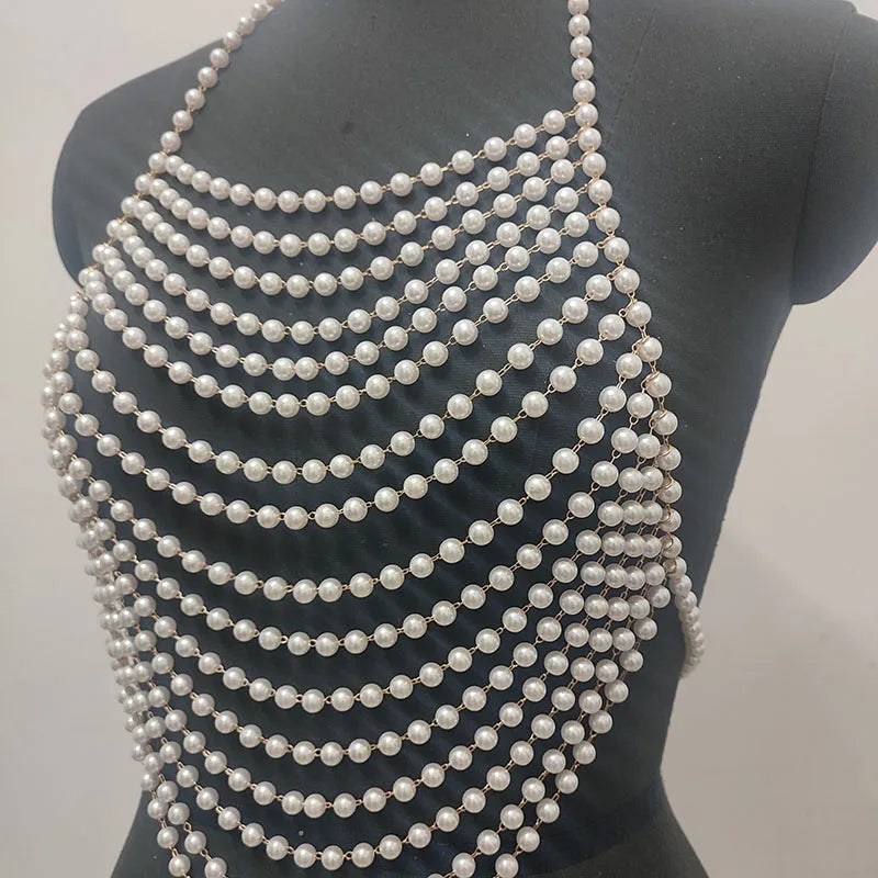 Handmade Elegant Pearl Top For Women Fashion Harness Chain Matching With Lady's Shirt