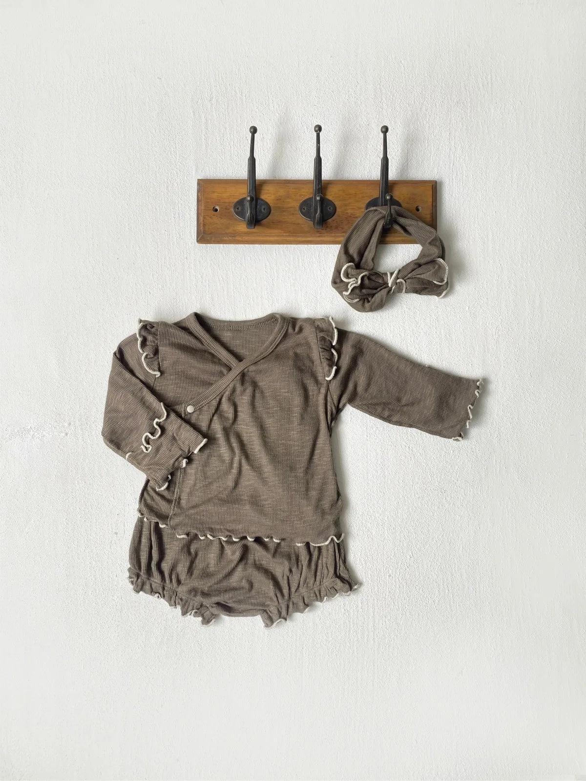 6738 Baby Clothing Set 2025 Autumn New Baby Girl's Home Suit Flying Sleeve Top+High Waist Belly Shorts Pajamas Set