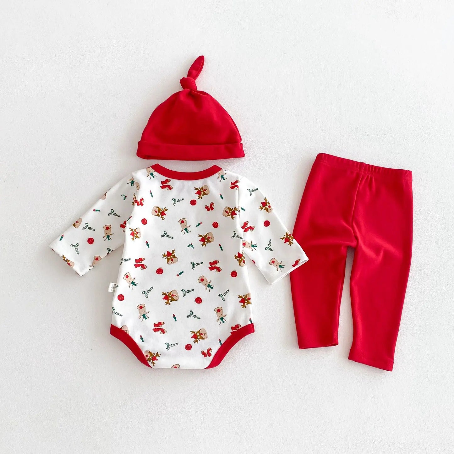 New Spring Autumn Baby Christmas Pajamas Set Long Sleeve Santa Print Bodysuit with Pants and Hat Infant Festive Sleepwear B6076