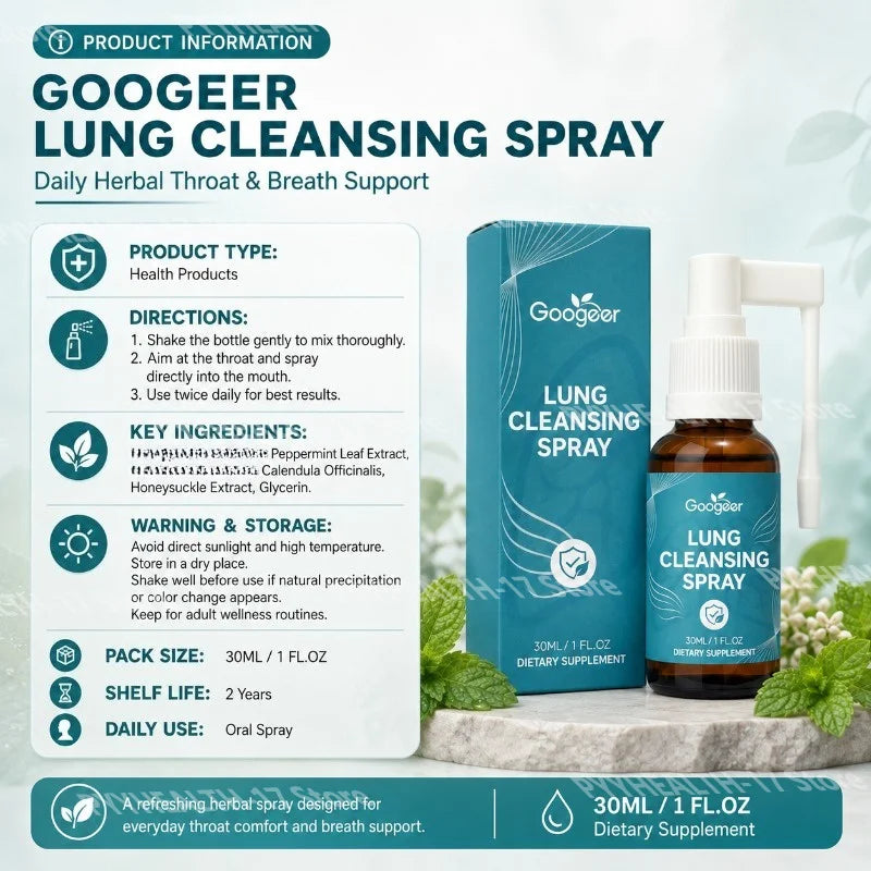 Googeer Lung Wellness Spray Natural Respiratory Support Dietary Supplement Liquid Mist Easy Use for Men Women 30ml 1 Fl Oz Daily
