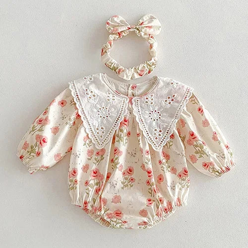 2025 New Spring Baby Sisters Dress 1-5Yrs Girl Party Dress Long Sleeved Cotton Rose Print Romper Sisters Kids Princess Dresses