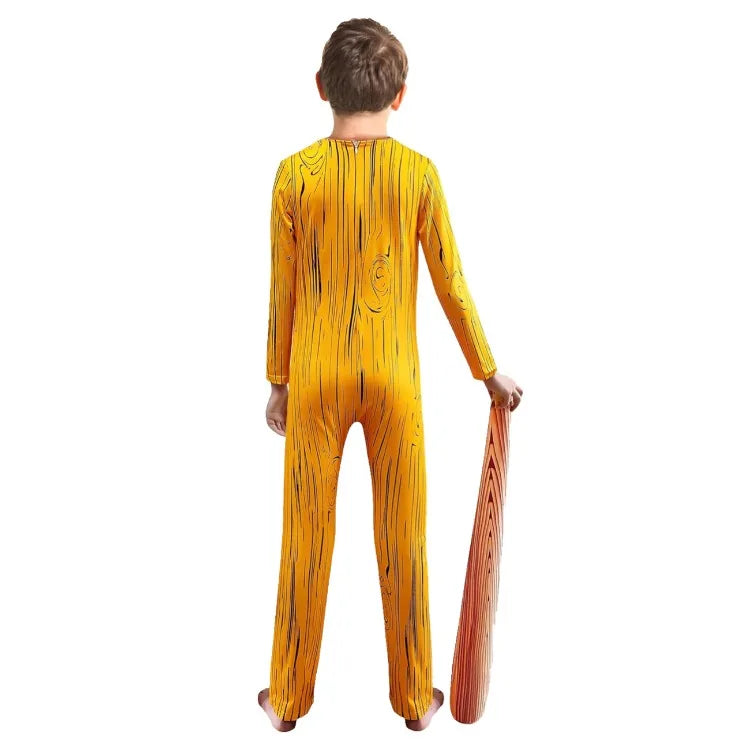 Cartoon Tung Sahur Costume Kids Long Sleeve Bodysuits Children Stage Performance Halloween Carnival Jumpsuit Mask Sets