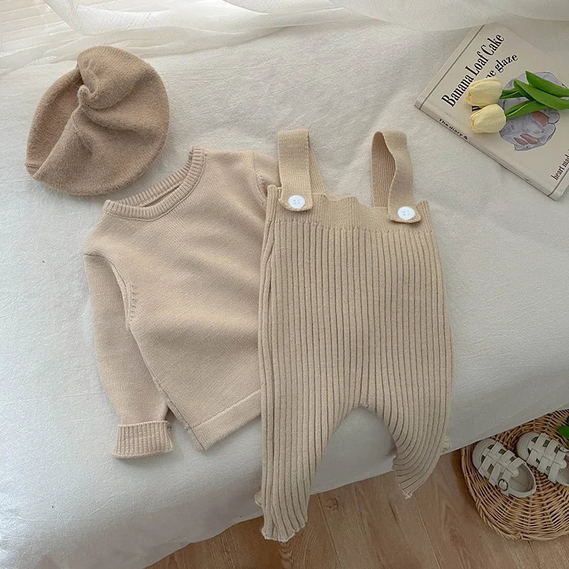 2PCS Baby Girls Clothes for Children Solid Sweater Bib Pants 2Pcs/Set Toddler Fashion Tracksuits