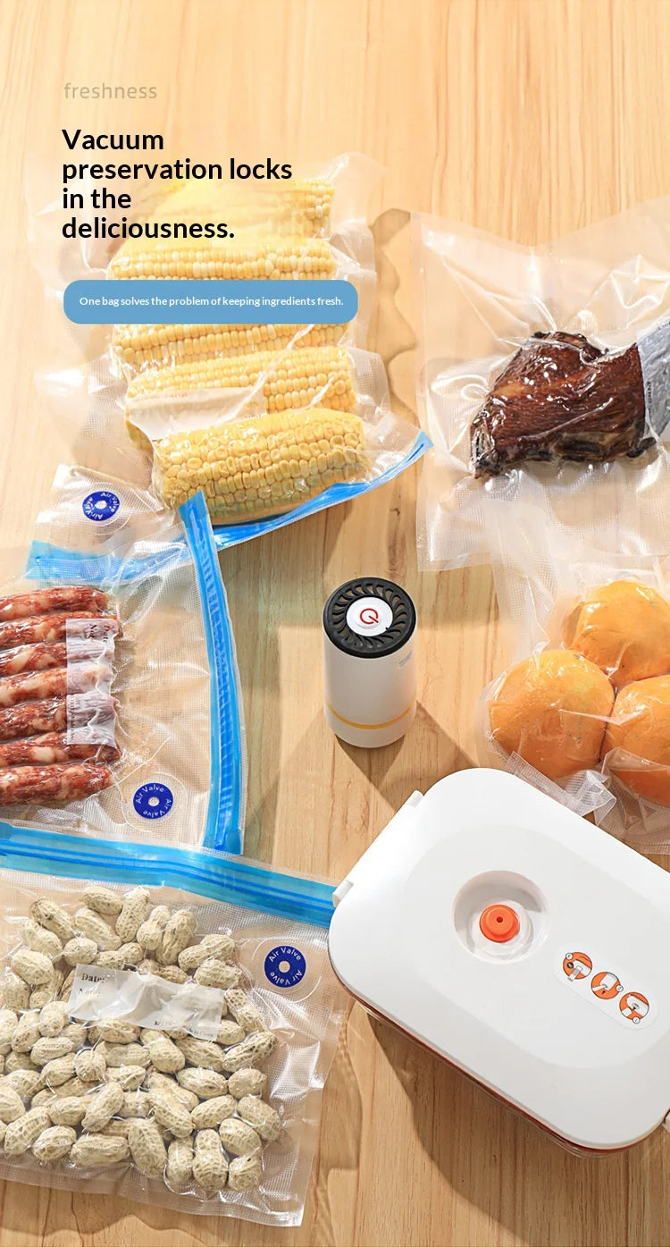 USB Charging Mini Handheld Vacuum Pump, Automatic Electric Food Vacuum Sealer for Fruit Meat Snack Storage with Vacuum Bags