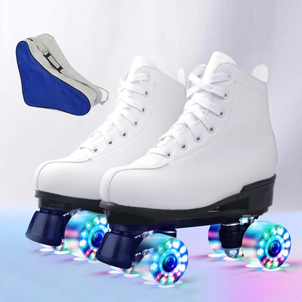 Roller Skate Shoes Size 34-45 4 Wheels Quad Sneakers Skating Pu Leather Sport Beginner Men And Women Roller Skating Shoes Gift