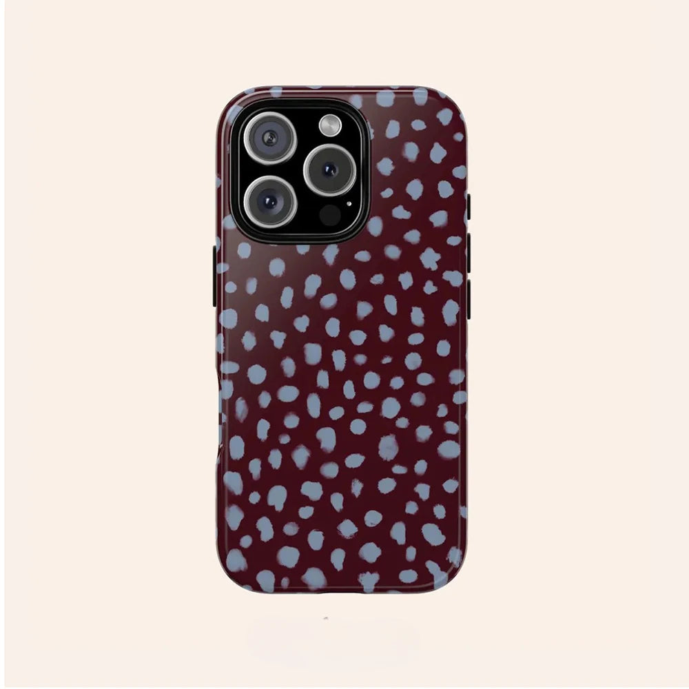Luxury Clmj Navy Blue Polka Dot Pattern Phone Case for iPhone 17 16 15 14 13 12 X XS  Air Pro Max Plus Double-layer Back Cover