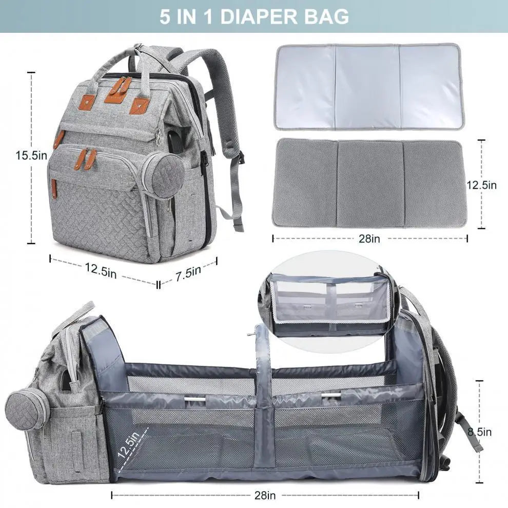 Mommy Diaper Bags Baby Bed Mother Large Capacity Nappy Milk Bottle Backpacks with Changing Mat Convenient Baby Nursing Bags