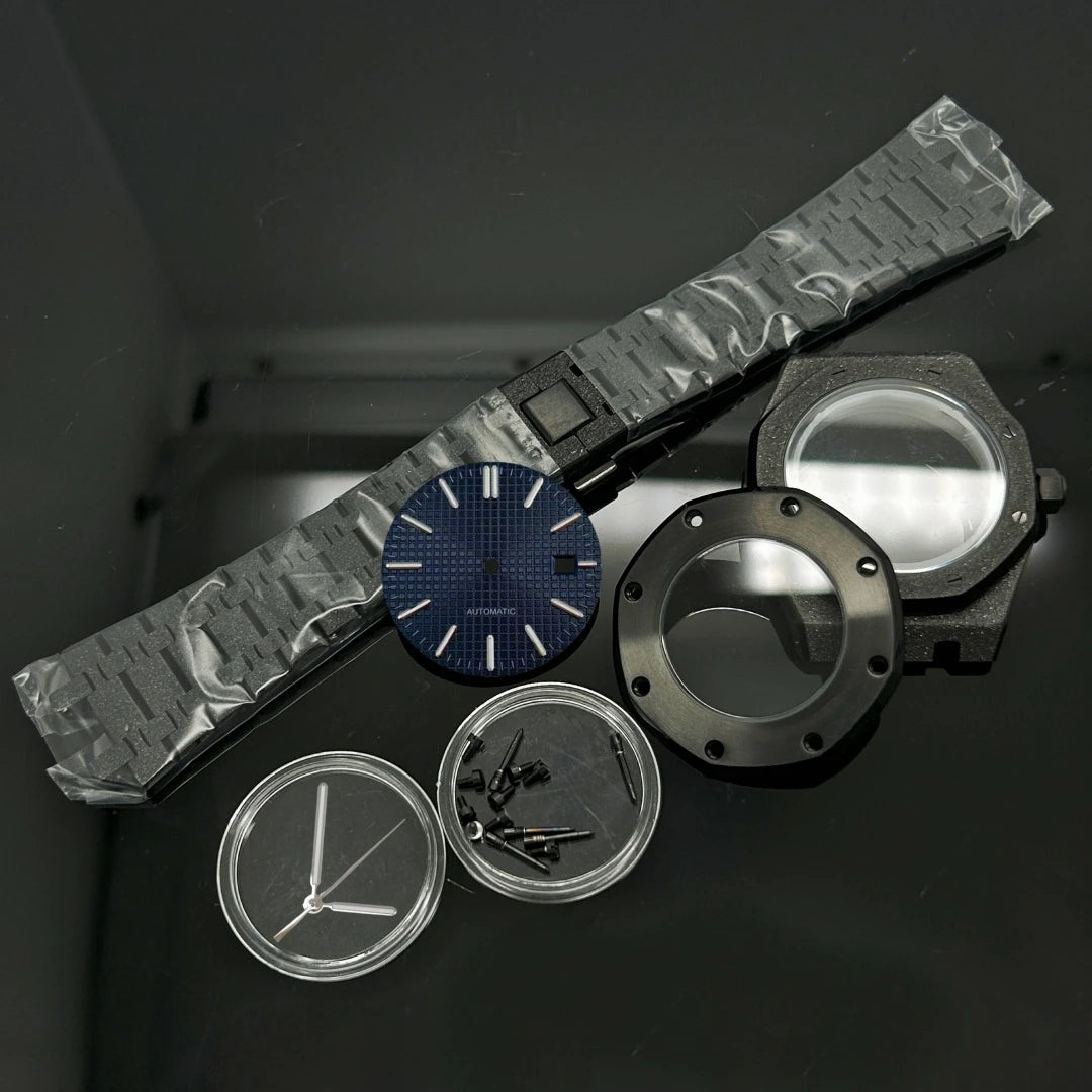 41mm Gold Black Matte Star Sand Steel Case Strap with 31.8mm Watch Dial for Oak NH35 NH36 NH70 Automatic Movement Watch Hands
