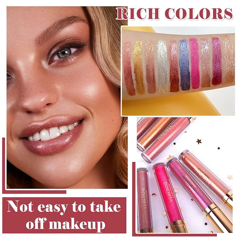 10 Colour Diamond Shimmer Lip Gloss Set,Glitter Shimmer Makeup Long Lasting lipsticks Makeup, Smudge Proof Lip Glaze Valentine's