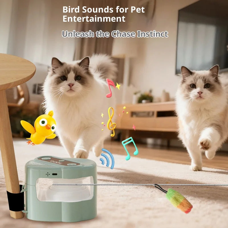 Interactive Cat Toy for Indoor Cats Wheel Exerciser Running Toy Cat Treadmill Remote Control Stimulation Hunting Bird Sound Toy
