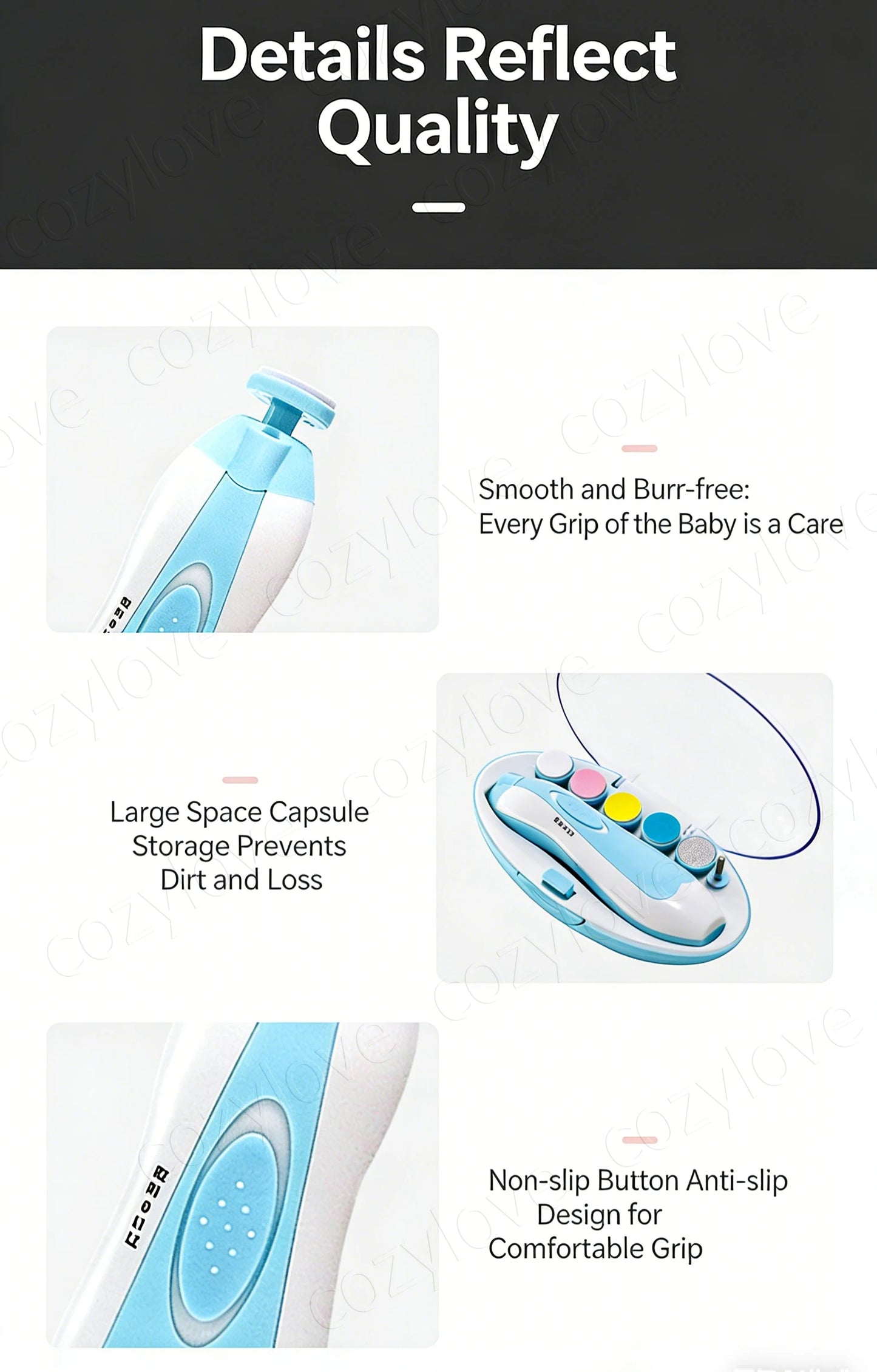 Electric Baby Nail Trimmer Set with 6 Grinding Heads | Safe Infant Nail File for Newborns & Toddlers, 4 Color Options