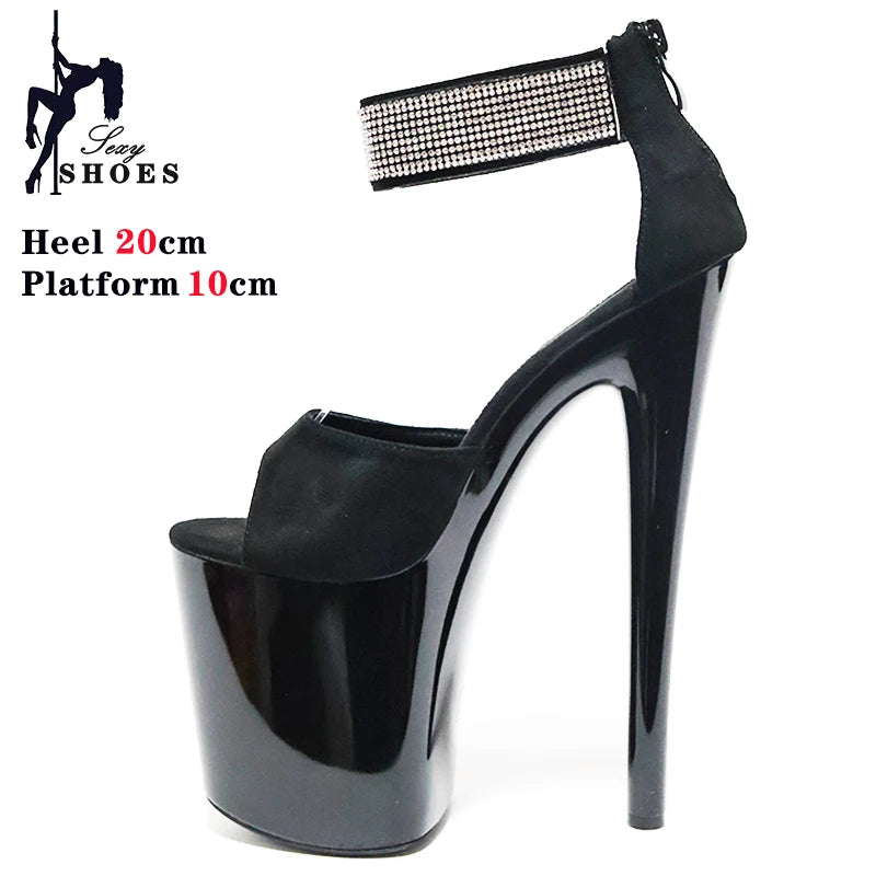 New High-heeled 20cm/8inchs Sandals Women Summer Strap Thin Heel Black Sandals Stripper Pole Dance Dress Models Nightclub Shoes