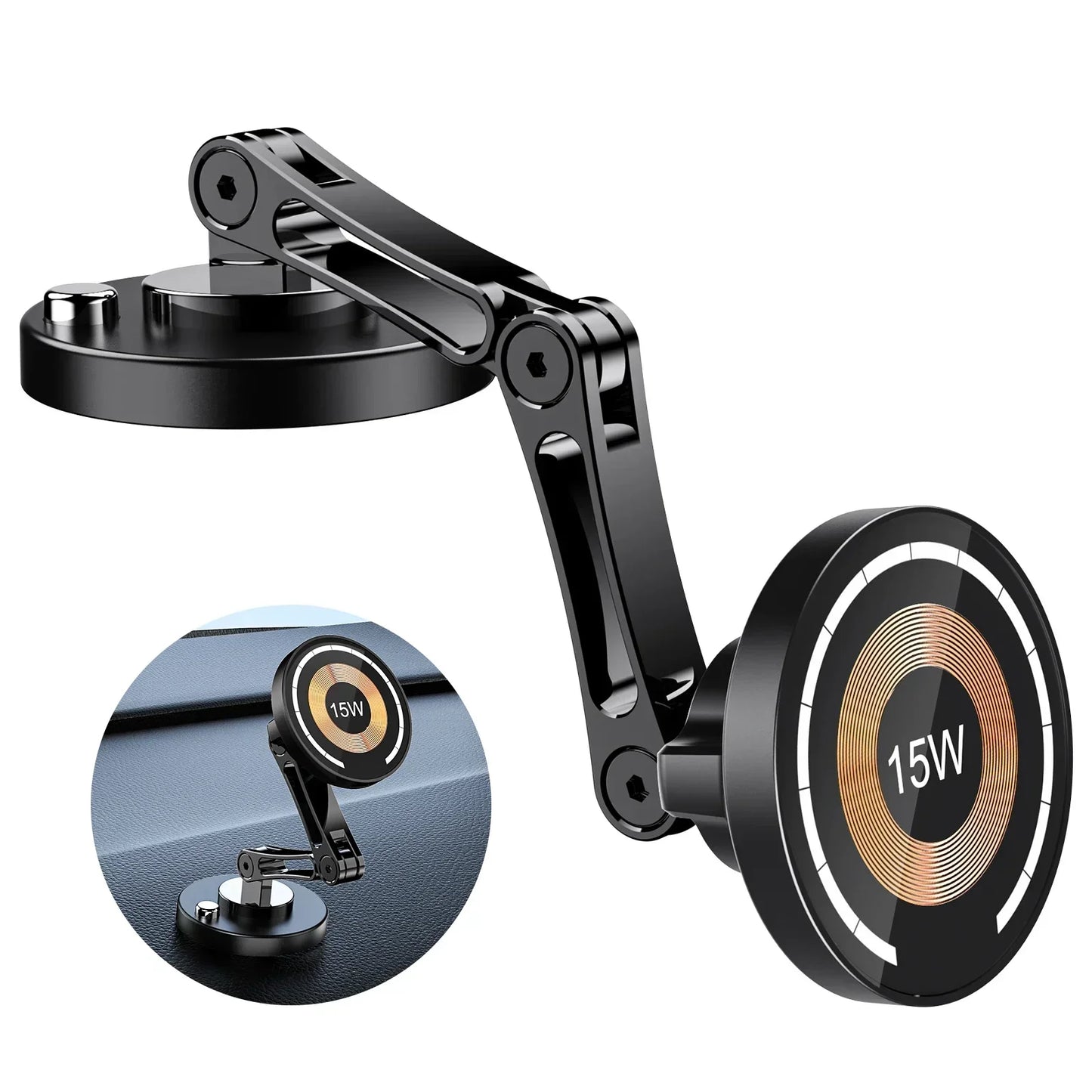 15W Magnetic Car Phone Holder Mount Wireless Charger Fast Charging Rotation Magnetic Car Phone Stand for IPhone 16 15 14 13 12