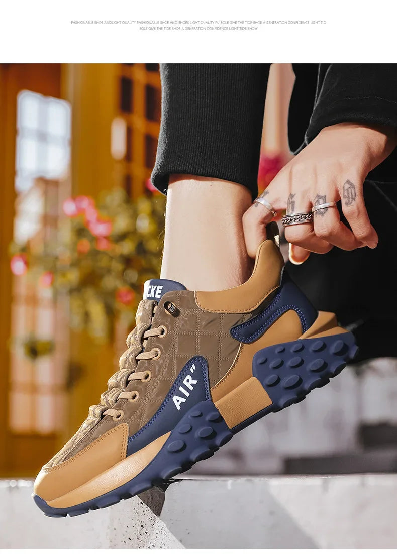 Men's Spring New Sport Shoes Casual Classic Trendy Thick Bottom Leisure Shoes Breathable Microfiber Upgraded Spring Autumn