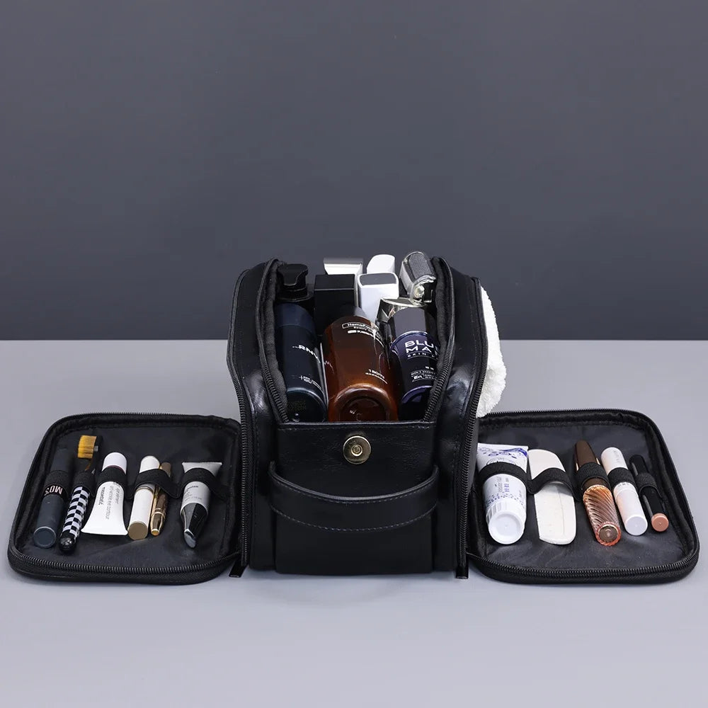 Multi Pockets PU Toiletry Bag For Women Men Travel Essentials Makeup Bags Waterproof Hanging Bag Cosmetic Washing Organizer Bag