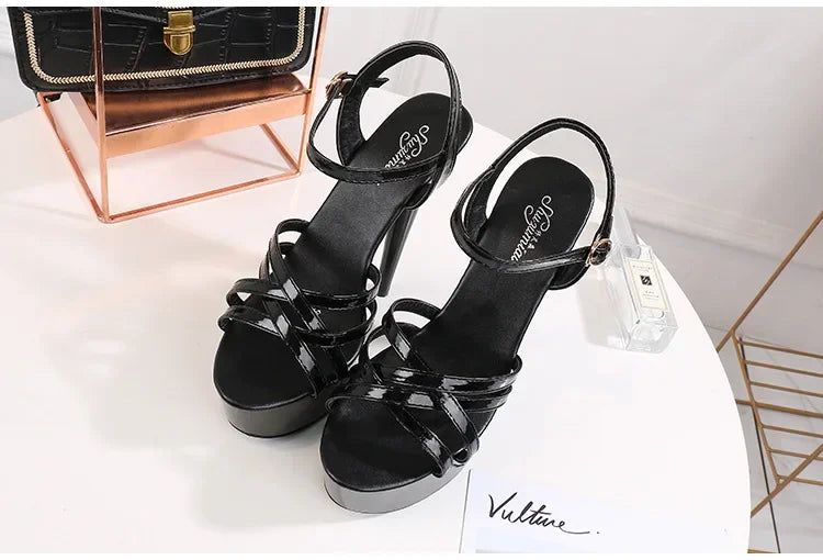 High Heels Model Sexy Black Waterproof Platform 15cm Ultra High Heel Sandals Women Summer Show off Tool for Women Shoes