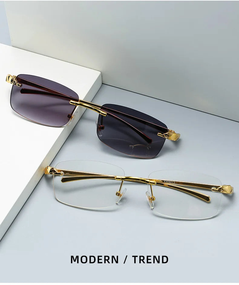 Fashion Vintage Rimless Square Sunglasses Women Men Luxury Brand Designer Popular Travel Driving Metal Small Sun Glasses