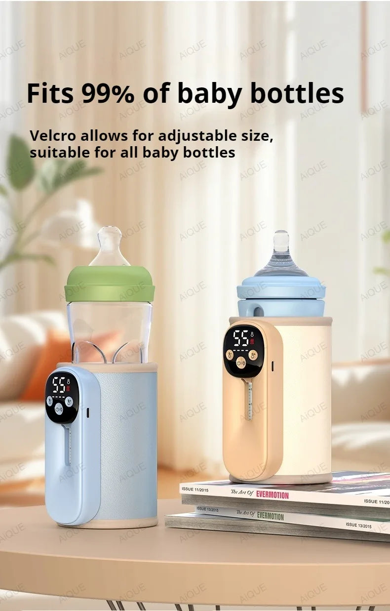 AiQUE 10400mAh Cordless Baby Bottle Warmer Smart Temperature Control USB Fast Charging Outdoor Travel Milk Warmer for Feeding