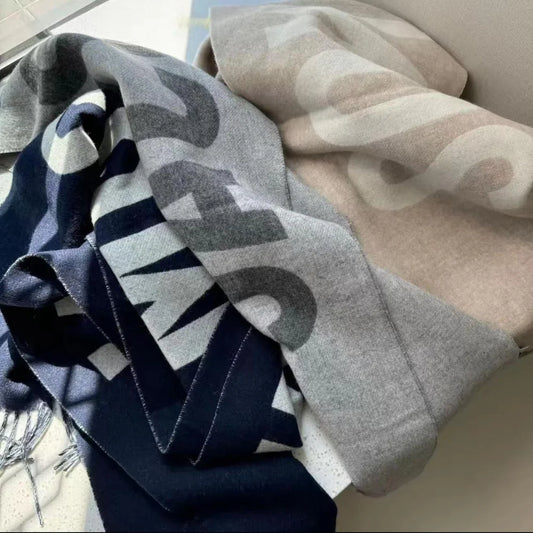 Windproof scarf winter warm cashmere shawl, cashmere scarf, thick and warm with letter design high-quality and fashionable st