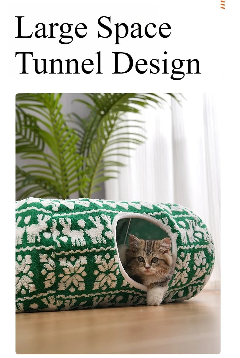 Round Donut Cat Beds Christmas House Soft Plush Pet Mat for Puppy Cushion for Cats To Hide 2 in 1 Tunnel Cats Sleeping Sofa Noel