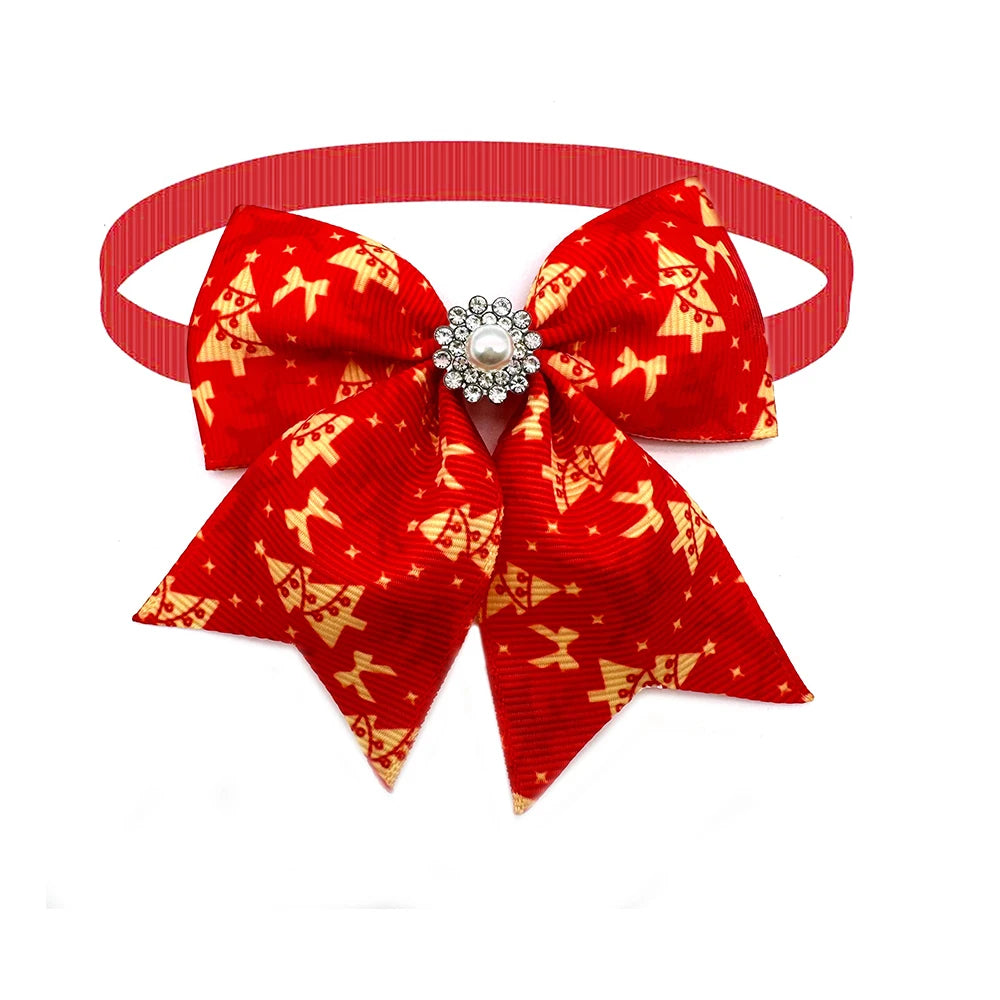 50pcs Christmas Pet Dog Bow Ties Puppy Collar Pearl Style Dog Bow Tie Puppy Collar for Small Dog Cat Grooming Products