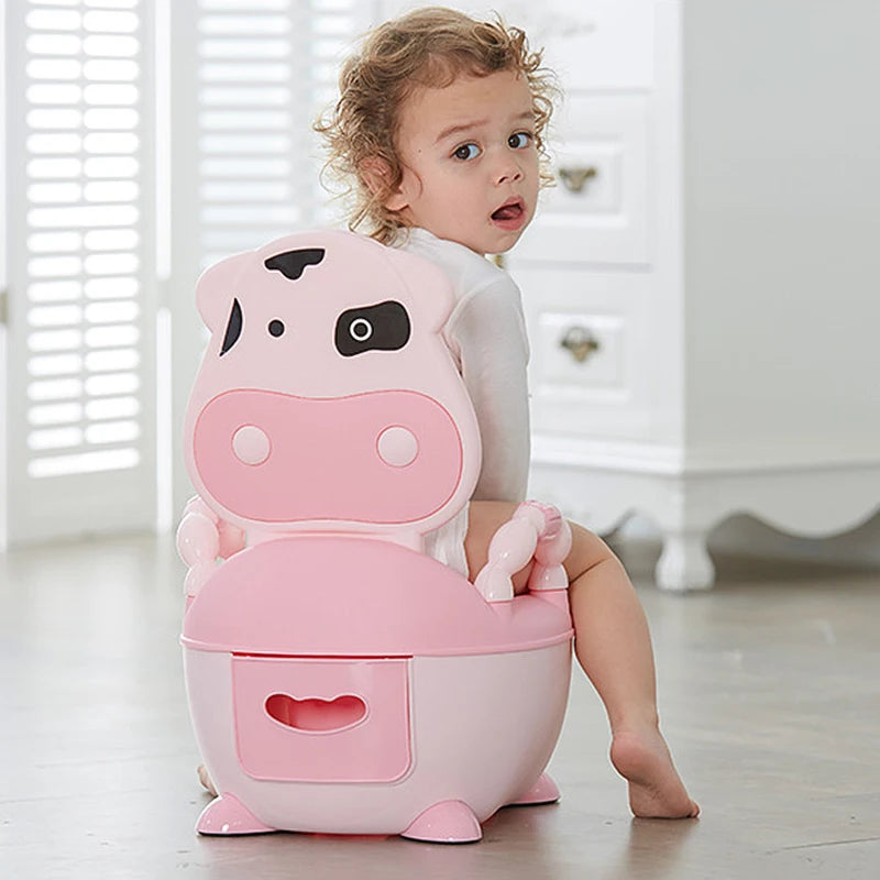 Children's Toilet Baby Potty Urinal Cartoon Cows Design Portable Toilet Seat with Cover Toddler Kids Potty Training Seat