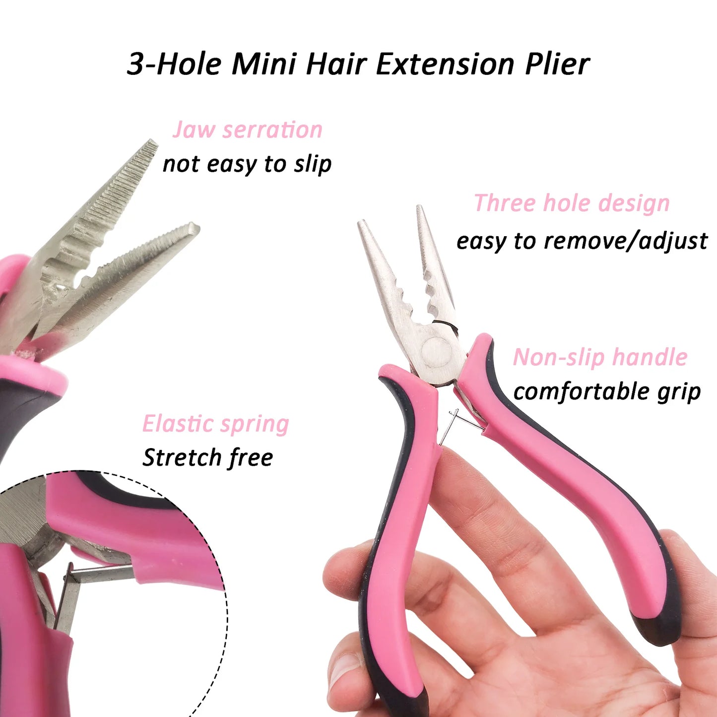 Mini Pink 3 Holes Hair Extensions Plier For Feather/Micro Nano Ring Hair Extensions Opener and Removal Tool Straight Nose Pliers