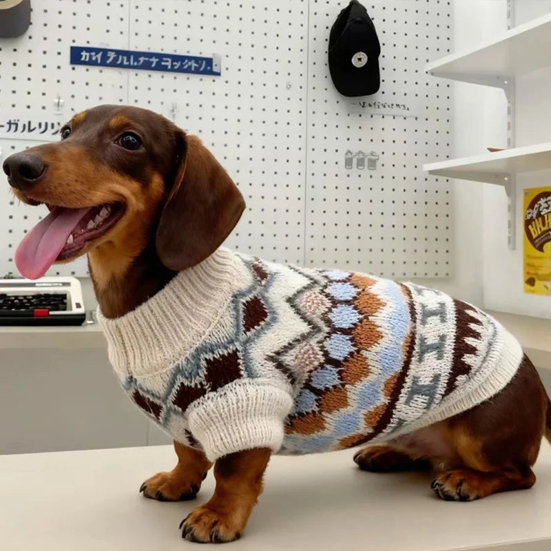 Bohemia Dogs Sweater Wiener Autumn Hand-knitted Soft Coat For Badger Dog Thicken Warm Loungewear Dachshund Small Mid Dog Clothes