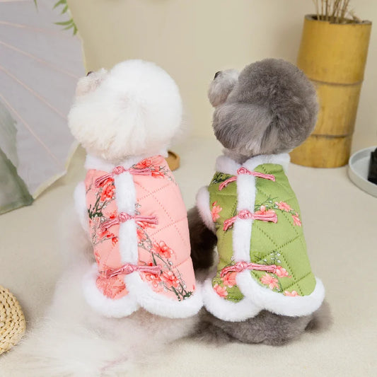 Vintage Pet Winter Warm Coat Puppy Clothes for Small and Medium Doggy Pomeranian Chihuahua Jacket With Flower Outdoor Clothing