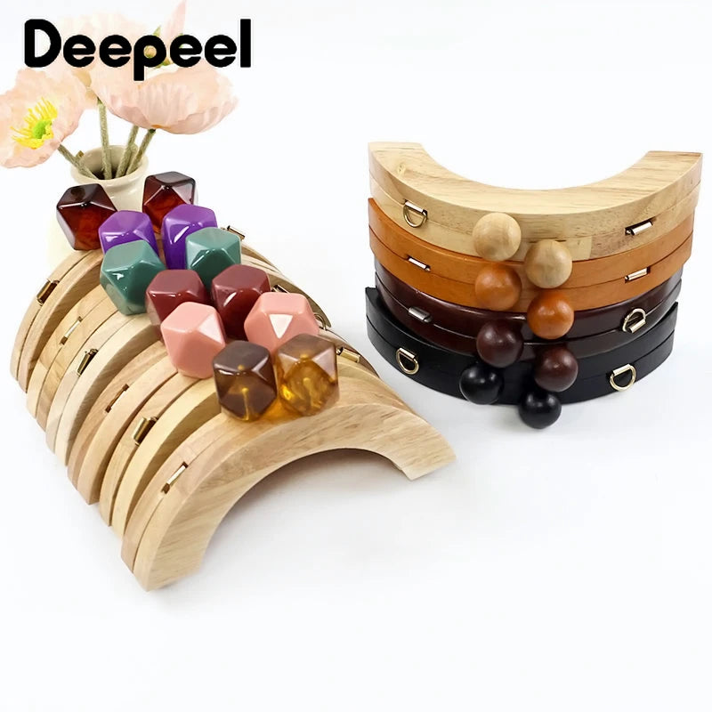 1Pc 14cm Mini Wooden Bag Handle Colored Beads Purse Frame Kiss Clasp Wallet Clourse Clip DIY Handmade Bracket Bags Accessories