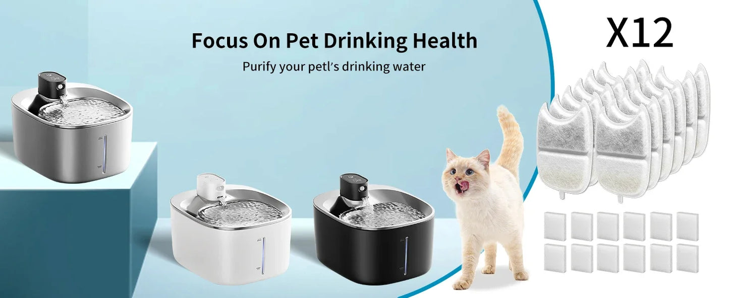 12 Pack Cat Water Fountain Filter & 12 Pump Filter Sponges Replacement, Cat Dog Pet Drinking Fountain for 135 fl oz/4L cat bowl