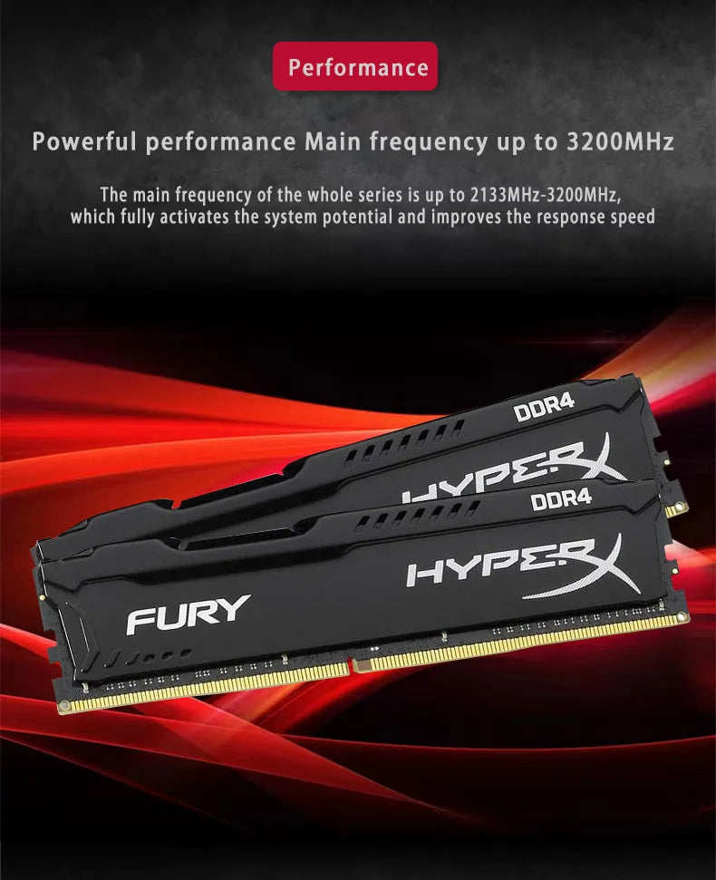 HyperX Fury DDR4 Ram 8GB 16GB 32GB 3600MHz 3200MHz 2666MHz 2400MHz 2133MHz DRAM DIMM 288Pin For Desktop Computer