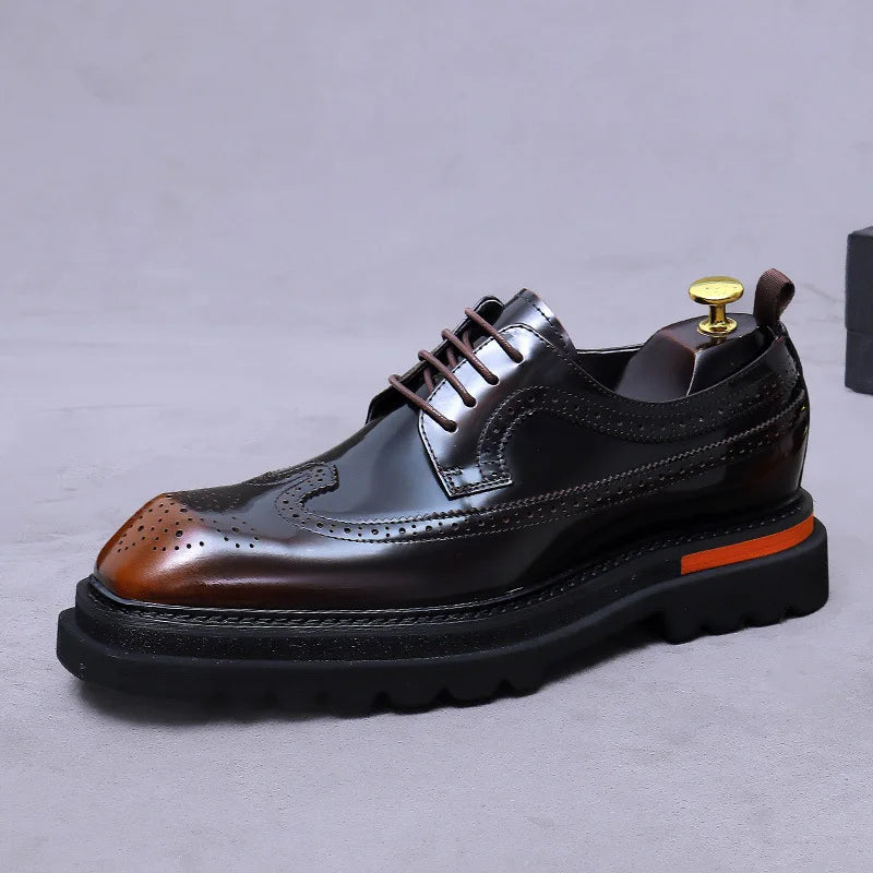 Men's Brogue Platform Oxford Shoes Genuine Leather Thick Sole Formal Dress Shoes for Men Business Casual Lace Up Luxury Oxfords