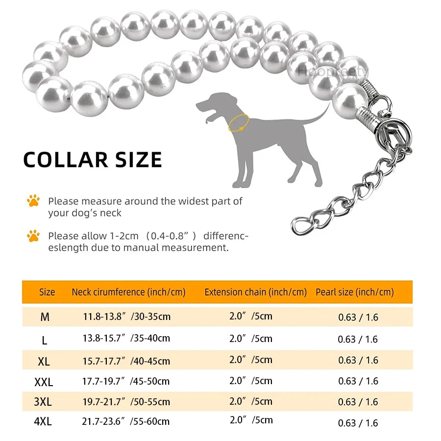 Pearl Dog Collar, Stainless Steel Wire Rope,Pearl Necklace Jewellery Accessories for Medium Large Dogs Occasions and Gatherings