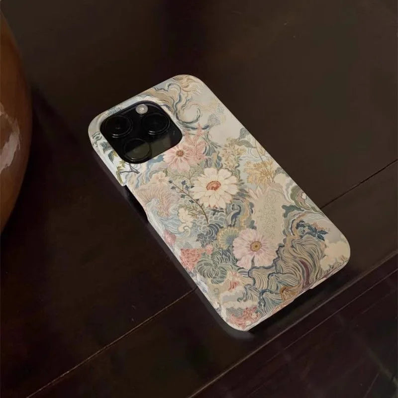 Chinese Style Floral Pattern Phone Case for iPhone 17 16 15 14 13 12 11 Air Pro Max X XS XR XSMax 7 8 Plus Glossy Film PC Cover