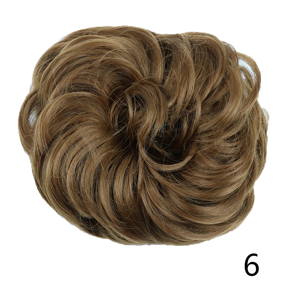 Synthetic Hair Bun Wig Donut Wavy Elastic Rubber Scrunchie Hair Pieces Ladies Ponytail Hair Extension Curly Wrap