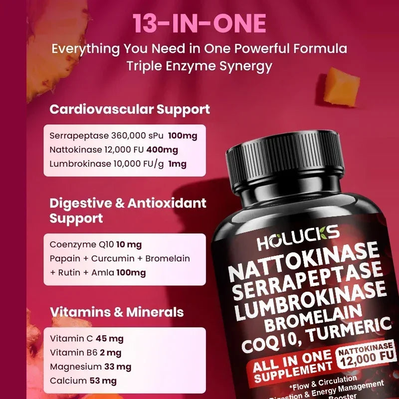 Liposomal Enzyme Blend Capsules Nattokinase Vitamin C B6 Magnesium, Support  Vascular, Enhance Digestion & Circulation  Health