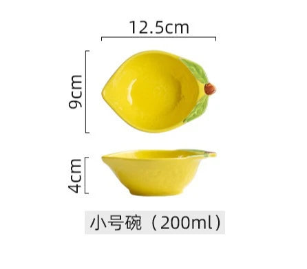 Creative Cartoon Lemon Shaped Ceramic Salad Bowl Soup Bowl Family Fruit Snack Plate Kitchen Utensils Accessories