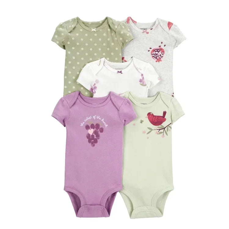 LIEMEI (Baby 0-24M)5 pcs Baby New  Romper Summer Onesie Pajama Cotton Boy Girl Clothes Newborn Zipper Footies Jumpsuit Short-Sle